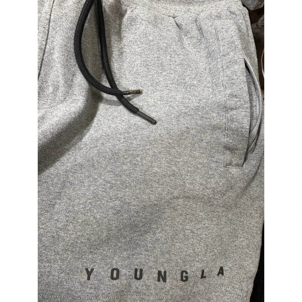 YoungLA Model #113 Men’s L Gray Knit Drawstring Athletic Shorts Pockets YLA2827